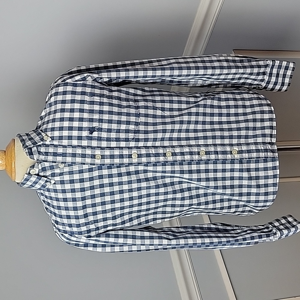ABERCROMBIE Blue White Gingham Muscle Fit Y2K Casual Preppy Button Down Shirt L